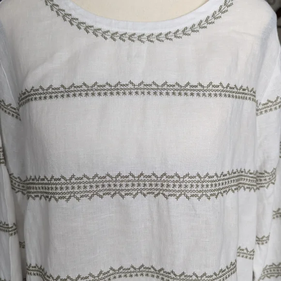 J Jill Love Linen Cross Stitch Casual Top White Sage Brush Size M - Picture 4 of 10